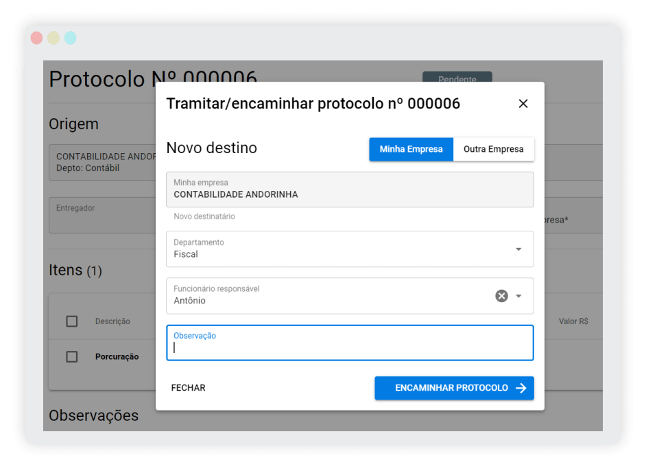 Sistema de Protocolo Online - tramitação de protocolos
